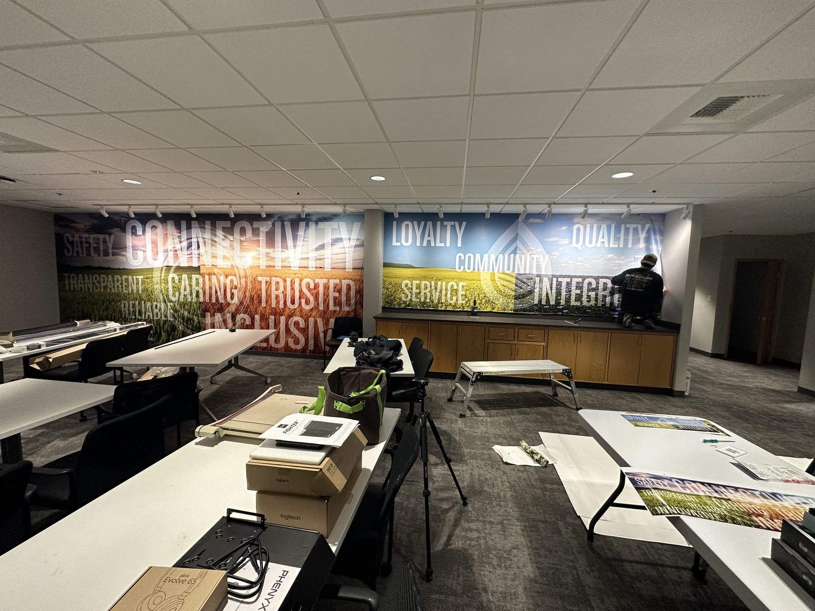 Reception wall graphics and lettering