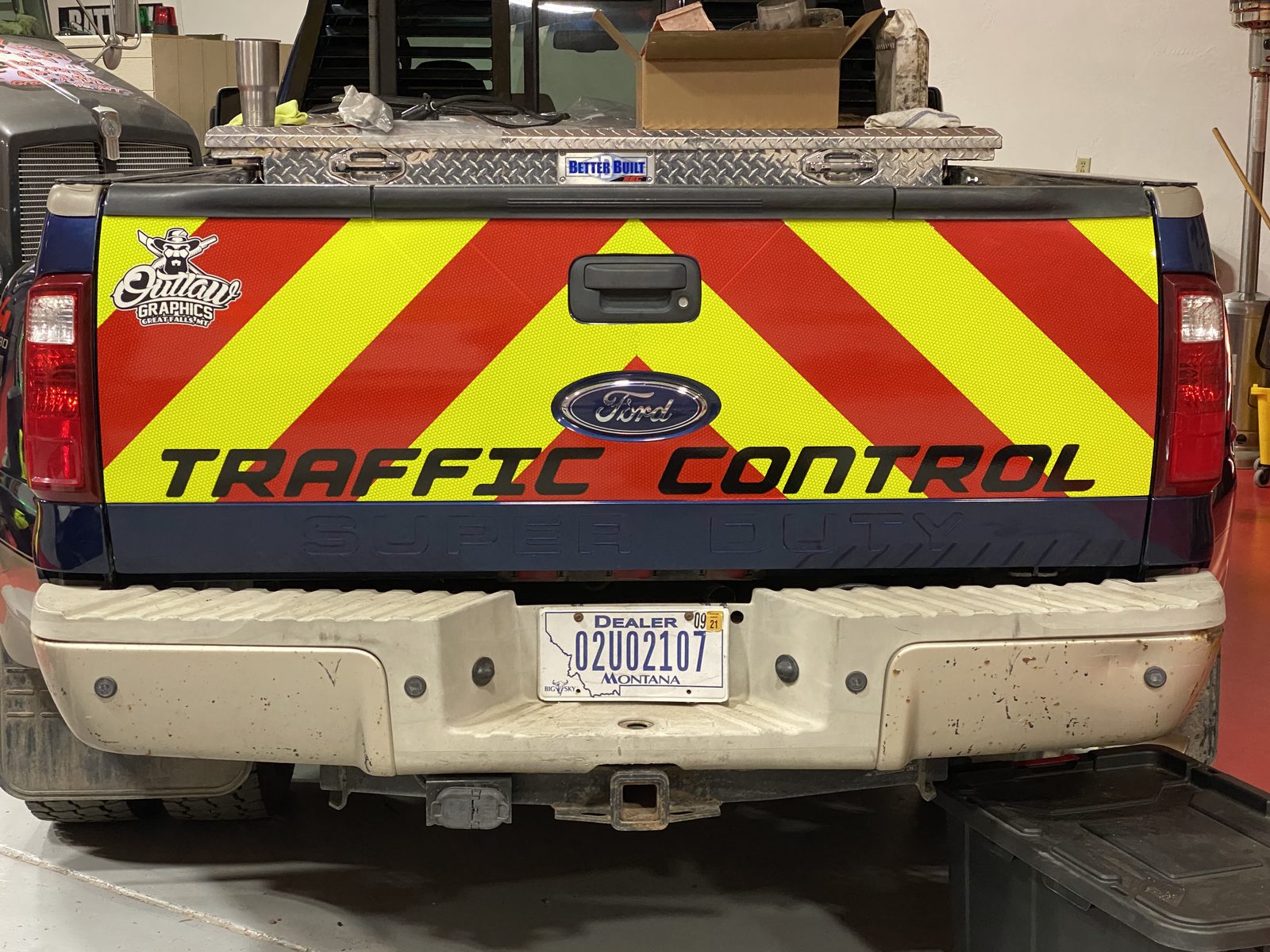 Traffic control chevron panel on a service truck