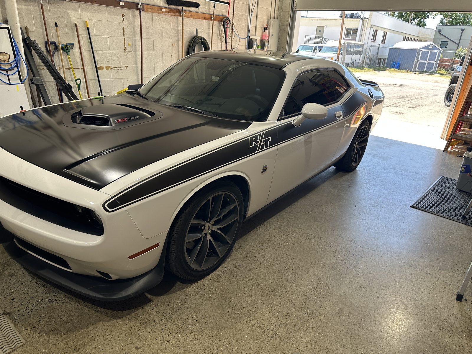 Dodge Challenger with racing stripe graphics