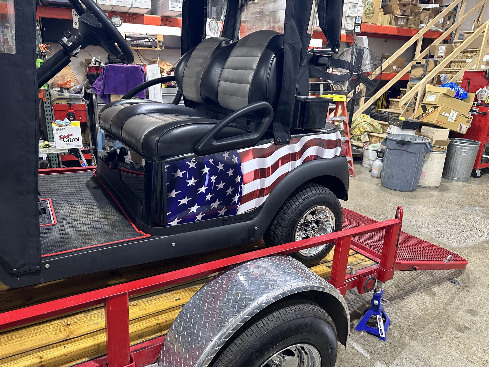 Golf cart with flag graphics