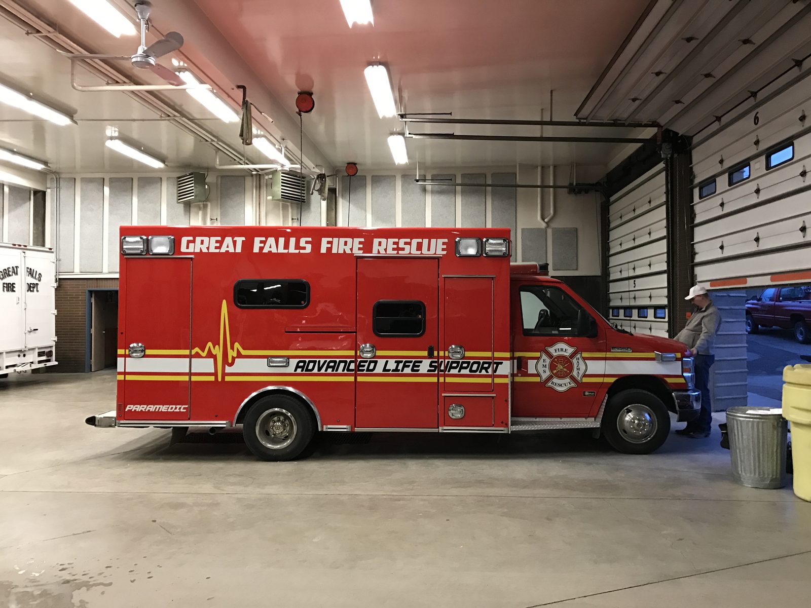 Great Falls Fire Rescue ambulance in the shop bay