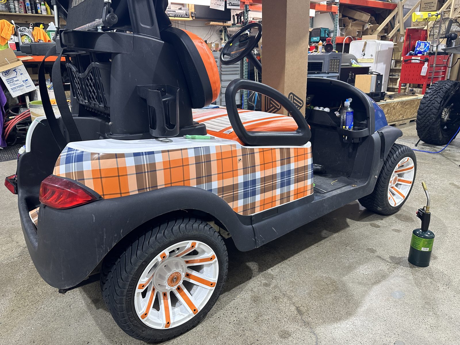 Custom plaid golf cart wrap