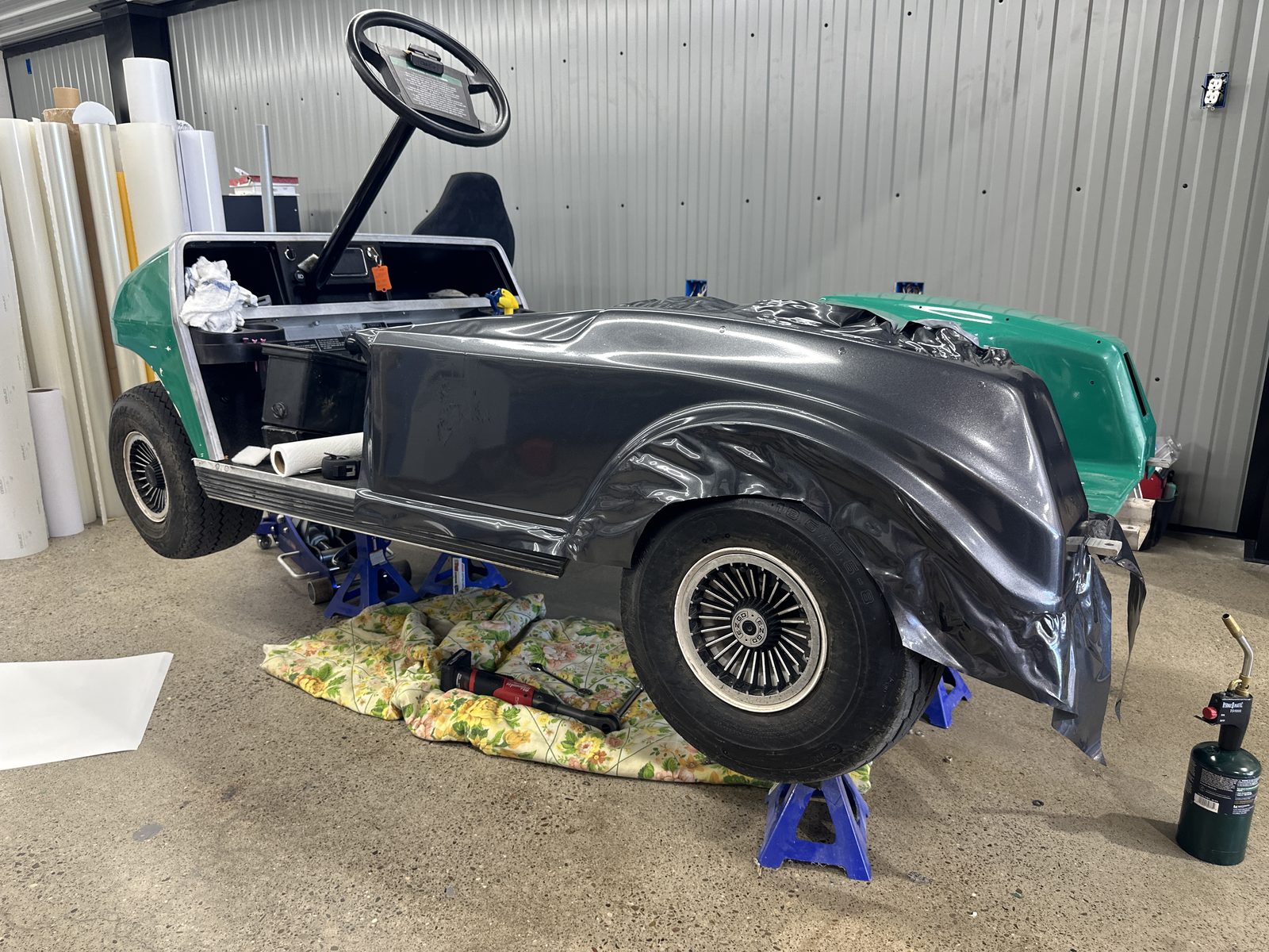 Golf cart undergoing a full wrap