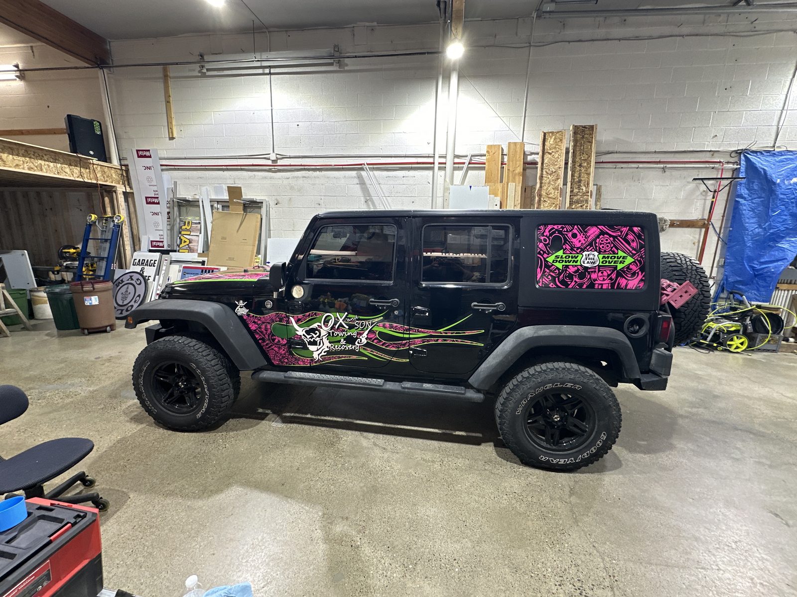 Jeep Wrangler custom wrap in the shop